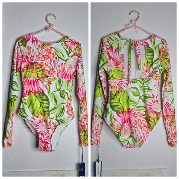 Caribbean Joe Other - Caribbean Joe Rash Guard Swimsuit Multicolor Floral Long Sleeves NWT size M